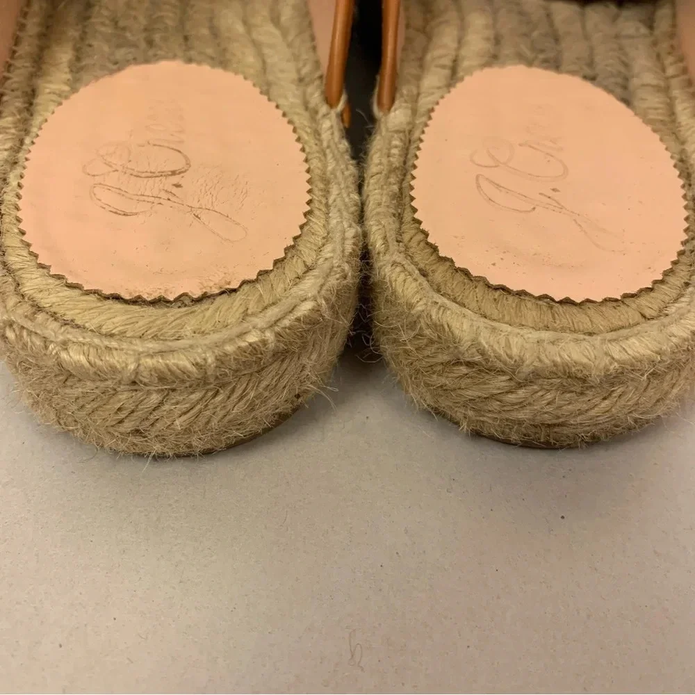J. Crew Tan Leather Espadrille Slip On Mules